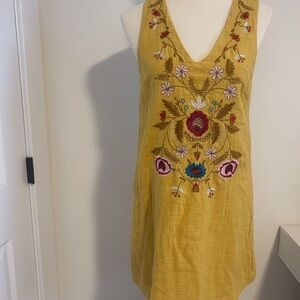 SOLD Mustard Yellow Embroidered Mini Dress